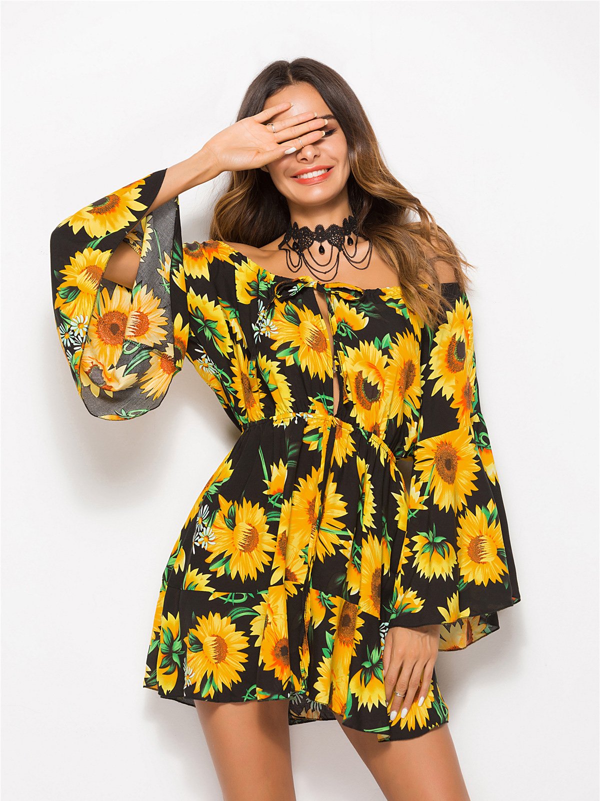 Floral Coast Sunflower Print Mini Dress