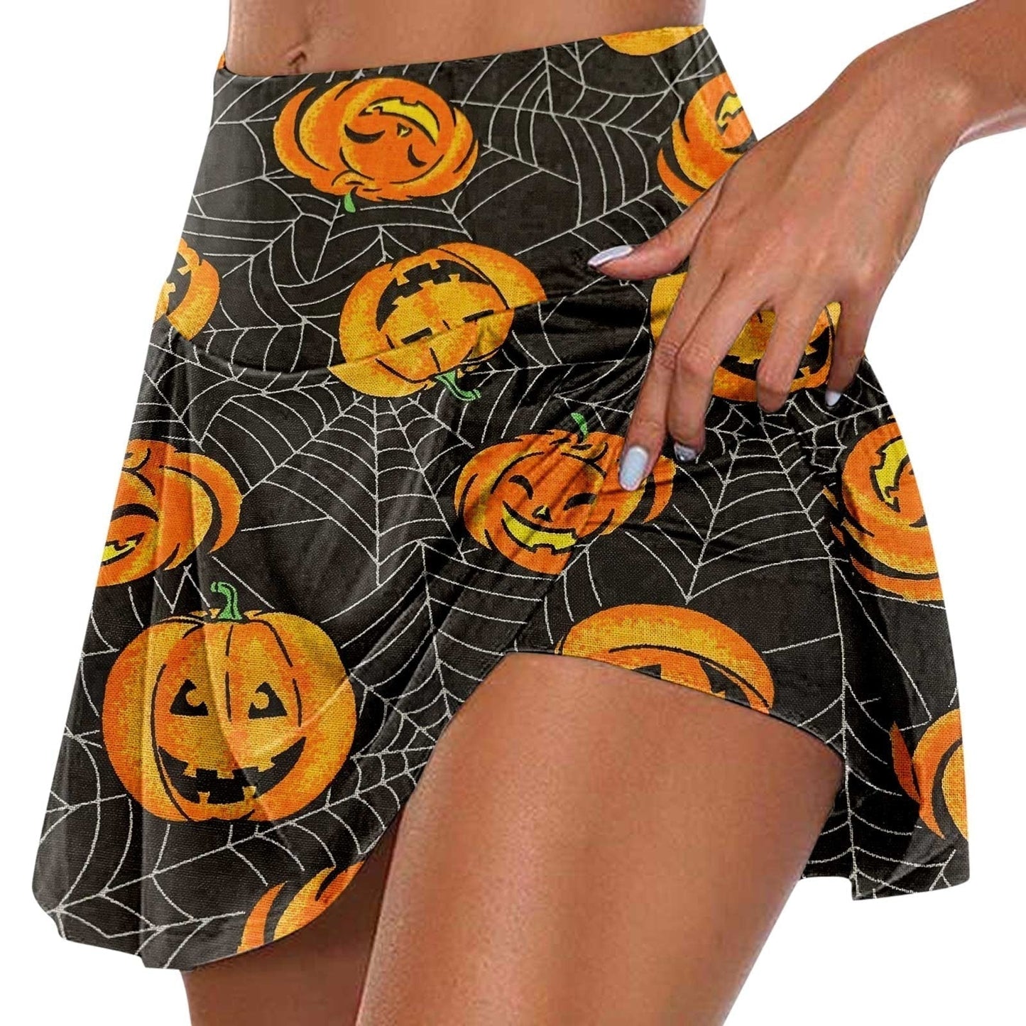 Halloween Pumpkin Head Printed Party Skirt