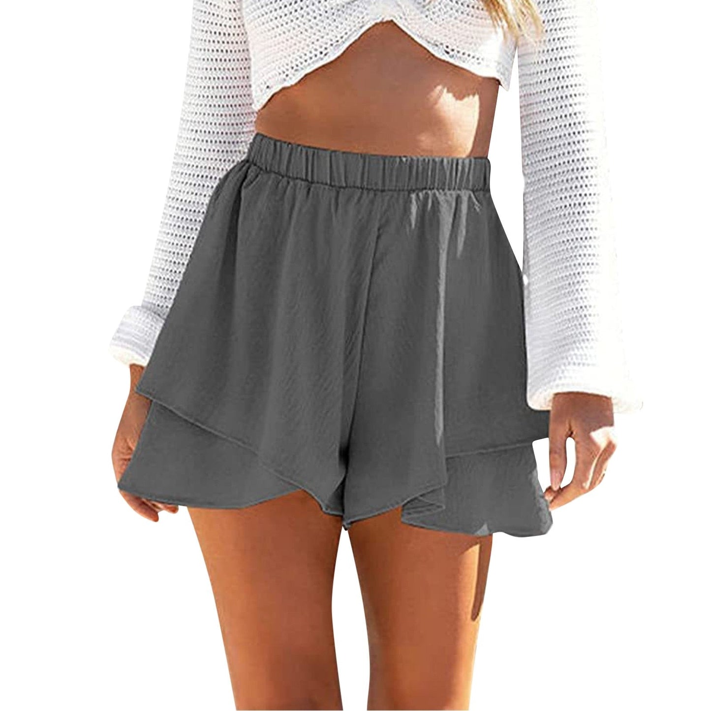 Elastic Waist Simple Solid Shorts