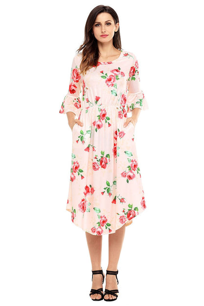 Find Me Floral Print Bell Sleeve Midi Dress