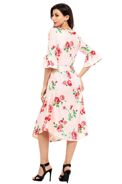 Find Me Floral Print Bell Sleeve Midi Dress