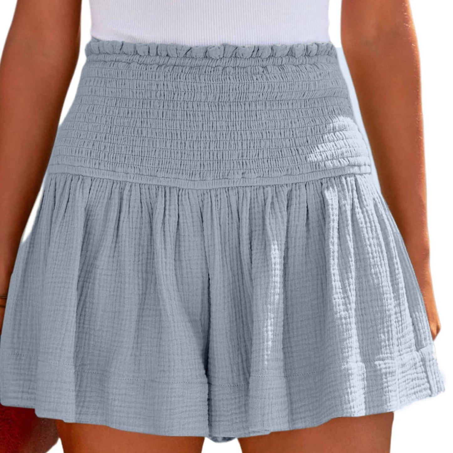 Elastic Waist Cotton Pleated Ruffle Shorts