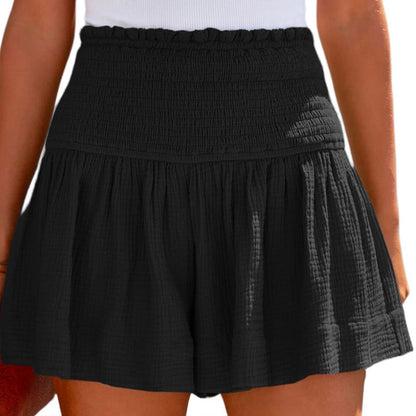 Elastic Waist Cotton Pleated Ruffle Shorts