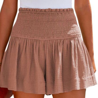 Elastic Waist Cotton Pleated Ruffle Shorts