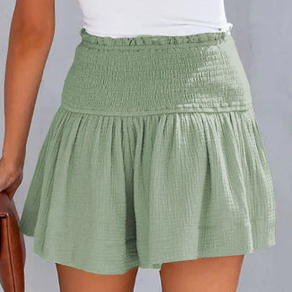 Elastic Waist Cotton Pleated Ruffle Shorts