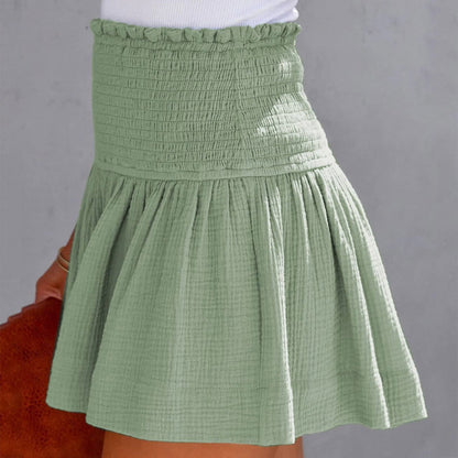 Elastic Waist Cotton Pleated Ruffle Shorts