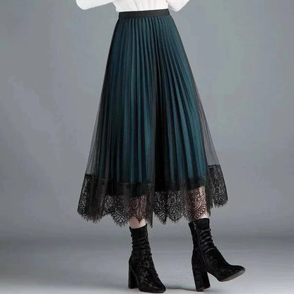 Slim Fit Lace High Waist Pleated Skirts