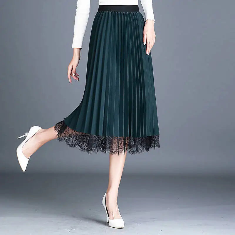 Slim Fit Lace High Waist Pleated Skirts