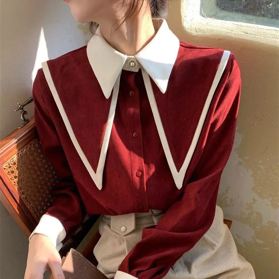 Sharp Ruffle Turn Down Collar Blouse Women Tops Korean Fashion Clothing