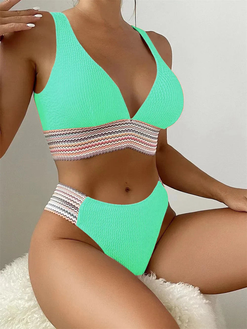 High Waist Thong Separate Basic Swimsuit