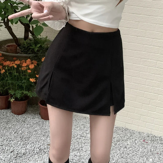 New Black White Summer Mini Split Skirts