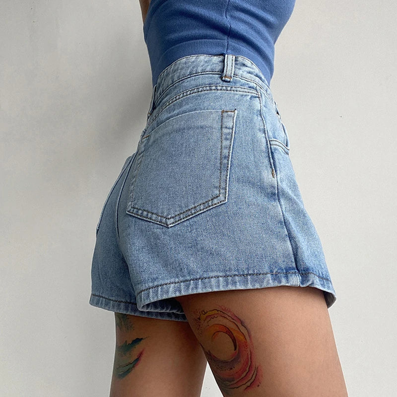 Irregular High Waist Denim Shorts Skirt