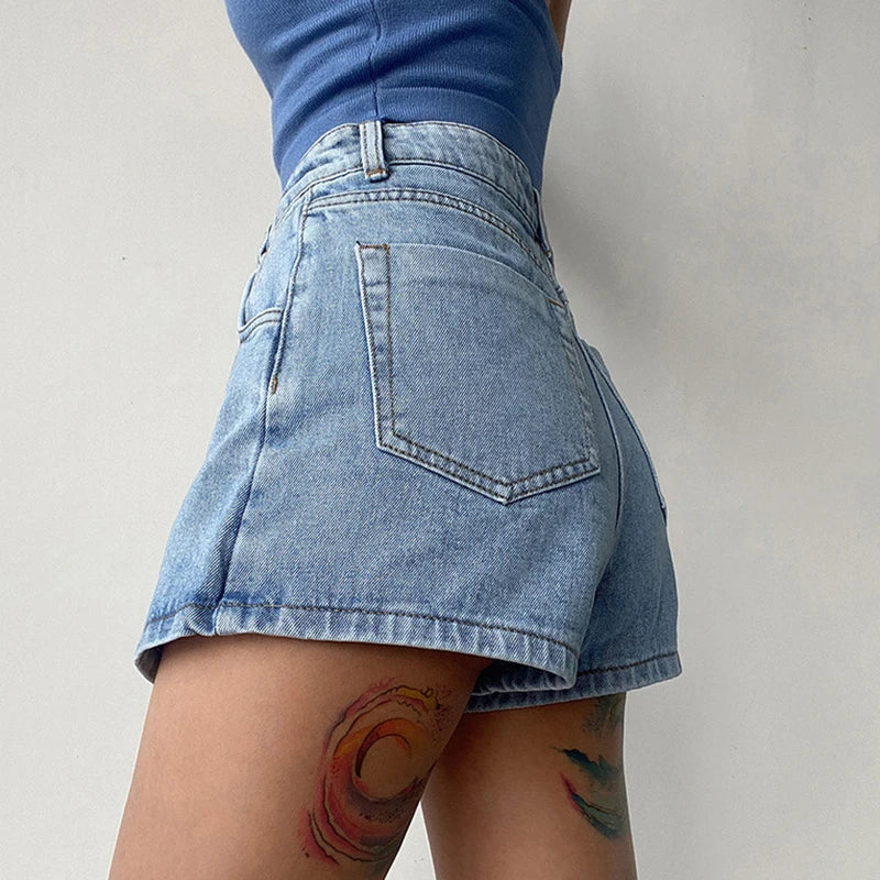 Irregular High Waist Denim Shorts Skirt