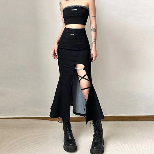 Gothic Split Mermaid Punk Style Long Skirt