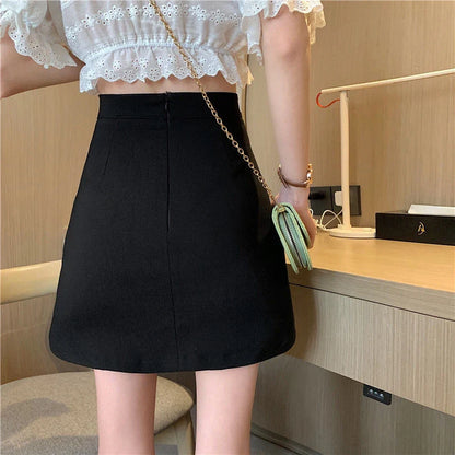 High Waist Lace Up Black A Line Mini Skirt