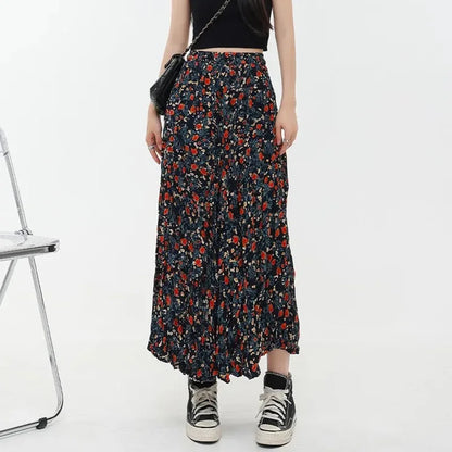 Korean Fashion Floral Print Elegant Long Skirt