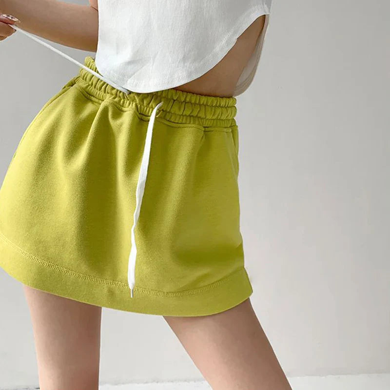 Sporty Solid Color Drawstring Casual Skirt