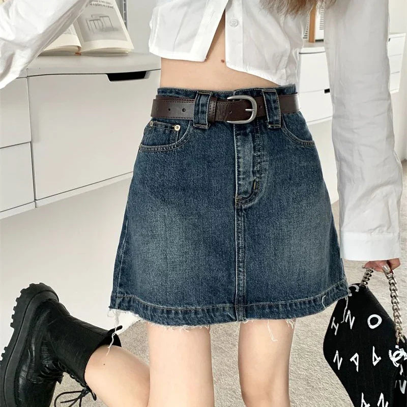 Rimocy Harajuku Vintage Y2K High Waist Clubwear Denim Mini Skirt