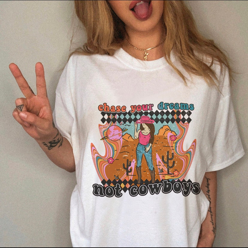 Women's T-shirt Western Cowboy Cartoon Letter Print Funny Cute Short