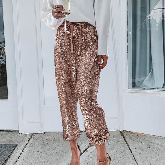 Shining Sequin Mid Waist Club Pants