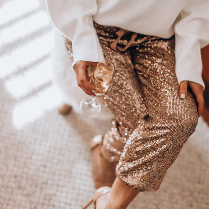 Shining Sequin Mid Waist Club Pants