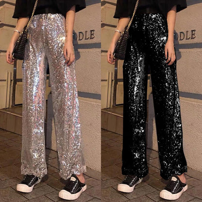 Elegant High Waisted Sequin Party Pants