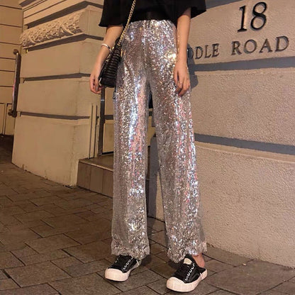 Elegant High Waisted Sequin Party Pants