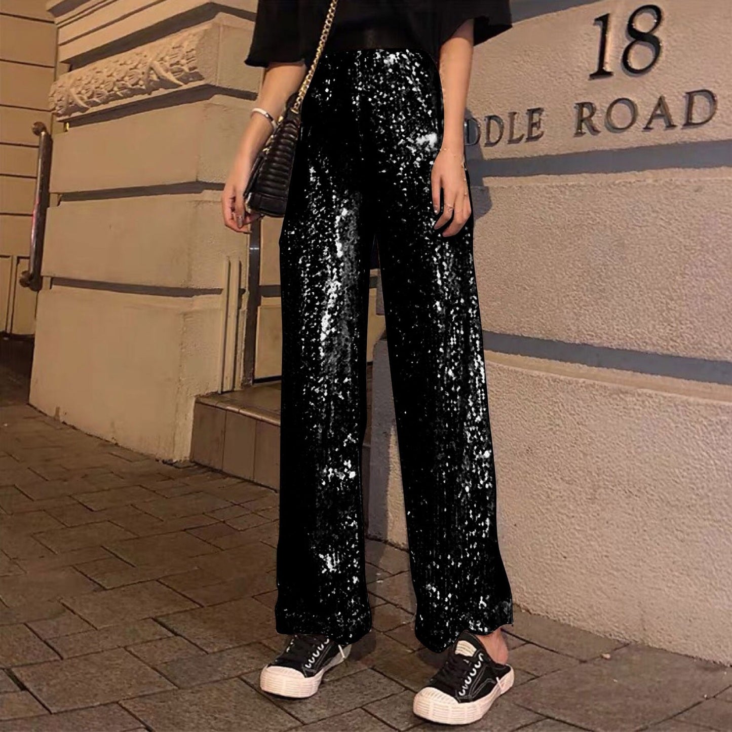 Elegant High Waisted Sequin Party Pants