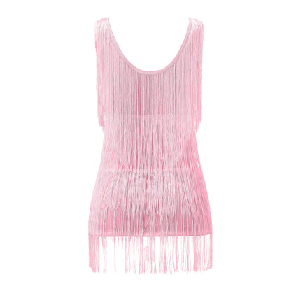 Sexy V-Neck Tassel Mini Elegant Sleeveless Sequin New Ladies Summer Night Club Cami Fringe Dress