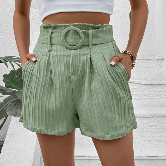 Casual Solid Lace-Up Short Shorts with Pockets