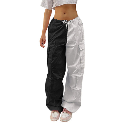 Solid Color Loose Stitching Parachute Trousers