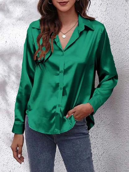 Imitation Silk Long Sleeve Blouse