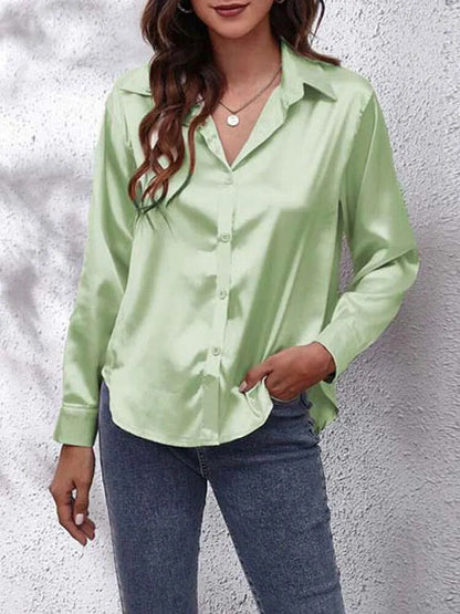 Imitation Silk Long Sleeve Blouse