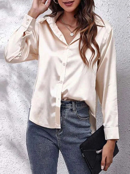 Imitation Silk Long Sleeve Blouse