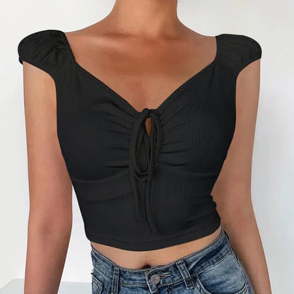 Puff Sleeve Bow Crop Tee