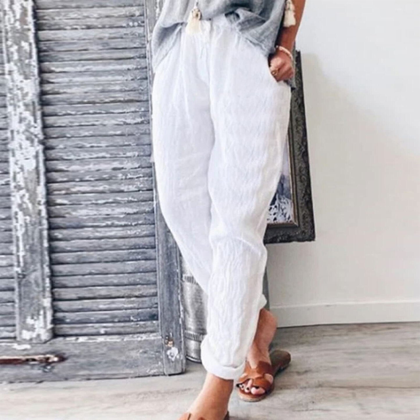 Elastic Waisted Cotton Linen Summer Pants