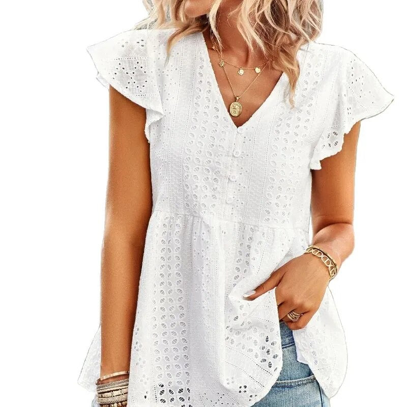 Sweet Mesh Lace Top Blouses