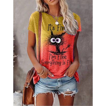 Summer New Women's Fashion T-shirt Round Neck Daily Top Shirt