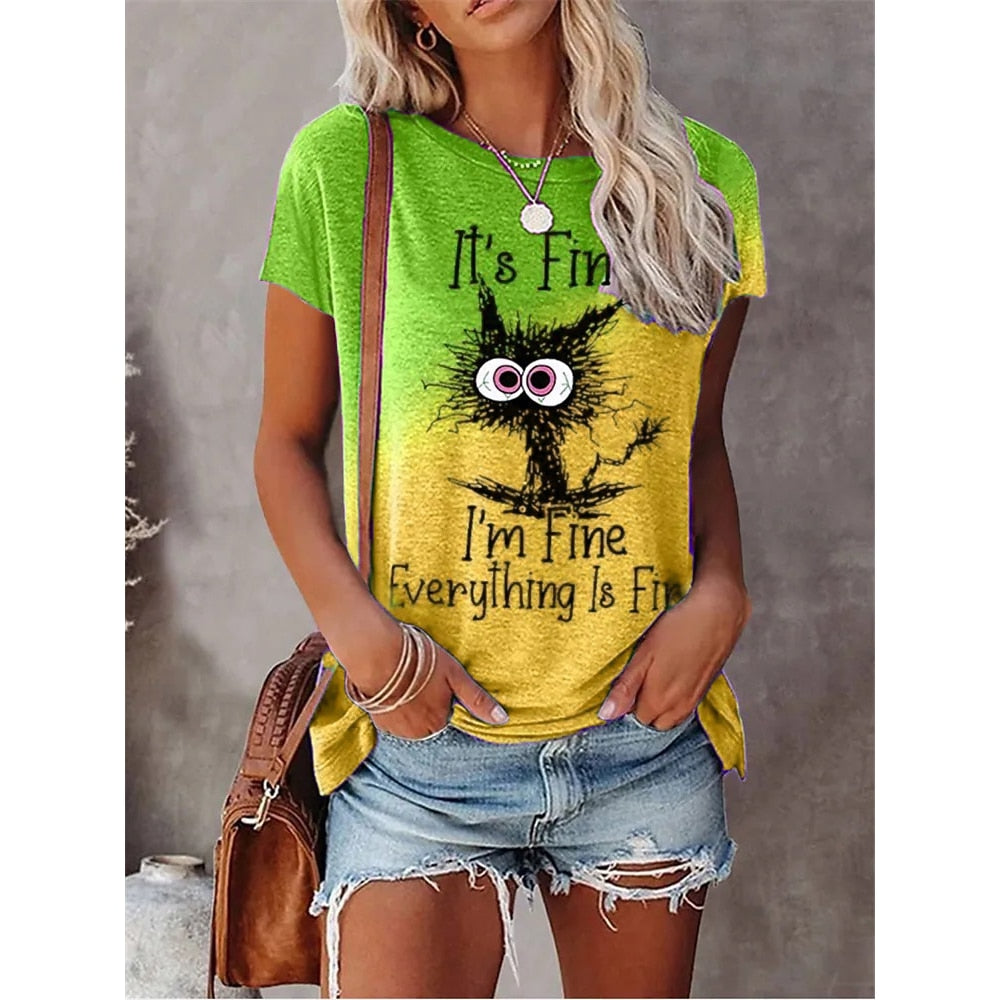 Summer New Women's Fashion T-shirt Round Neck Daily Top Shirt