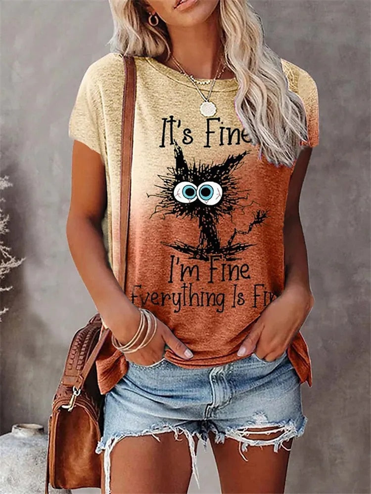 Summer New Women's Fashion T-shirt Round Neck Daily Top Shirt