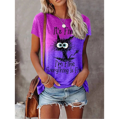 Summer New Women's Fashion T-shirt Round Neck Daily Top Shirt