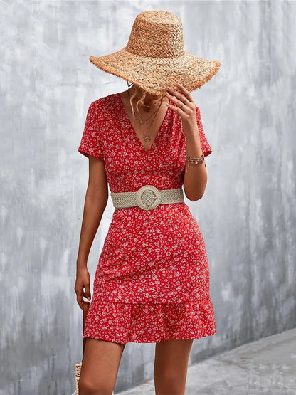 Summer Short Boho V Neck Floral Bohemian Flower Mini Midi Dresses