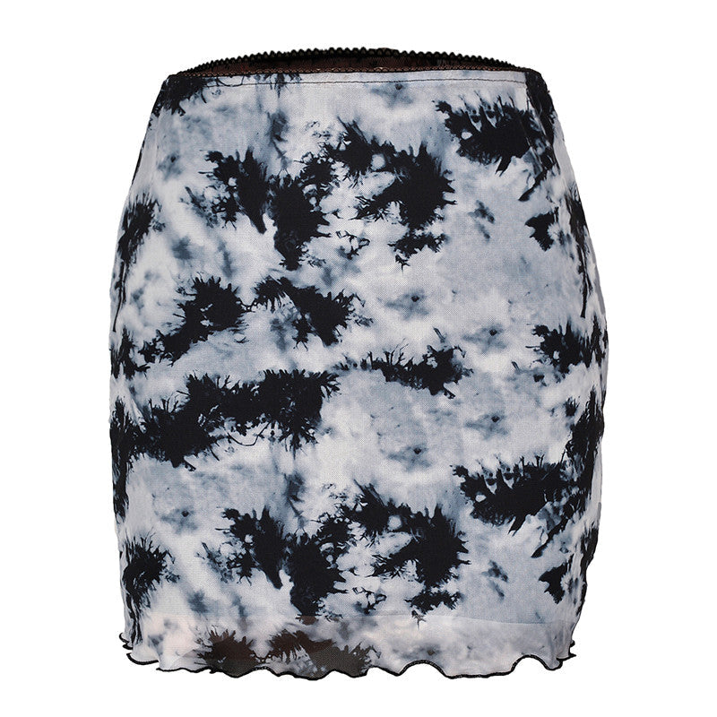 Women Casual Beach Floral/Leopard Printed Mesh Mini Skirt