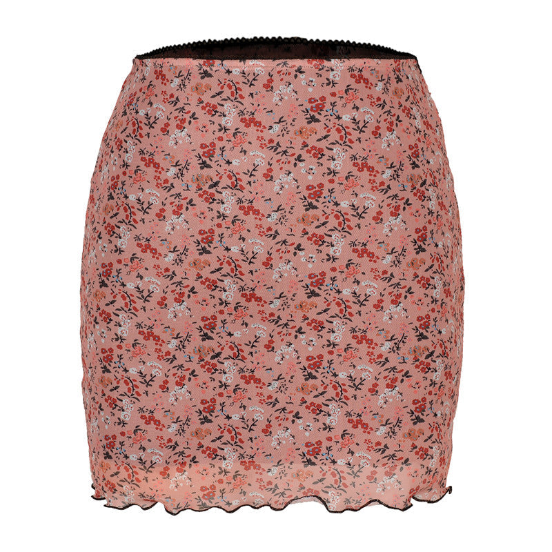 Women Casual Beach Floral/Leopard Printed Mesh Mini Skirt