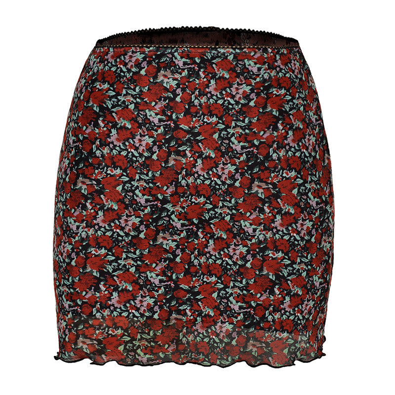 Women Casual Beach Floral/Leopard Printed Mesh Mini Skirt