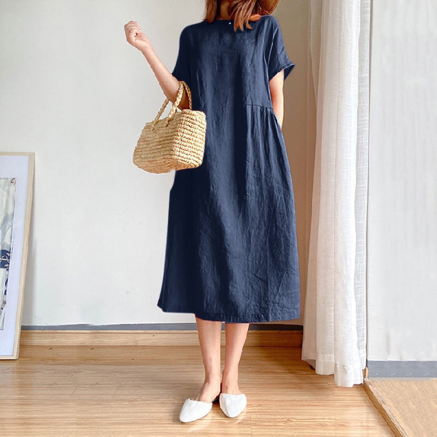 Short Sleeve Casual Loose Midi Dress