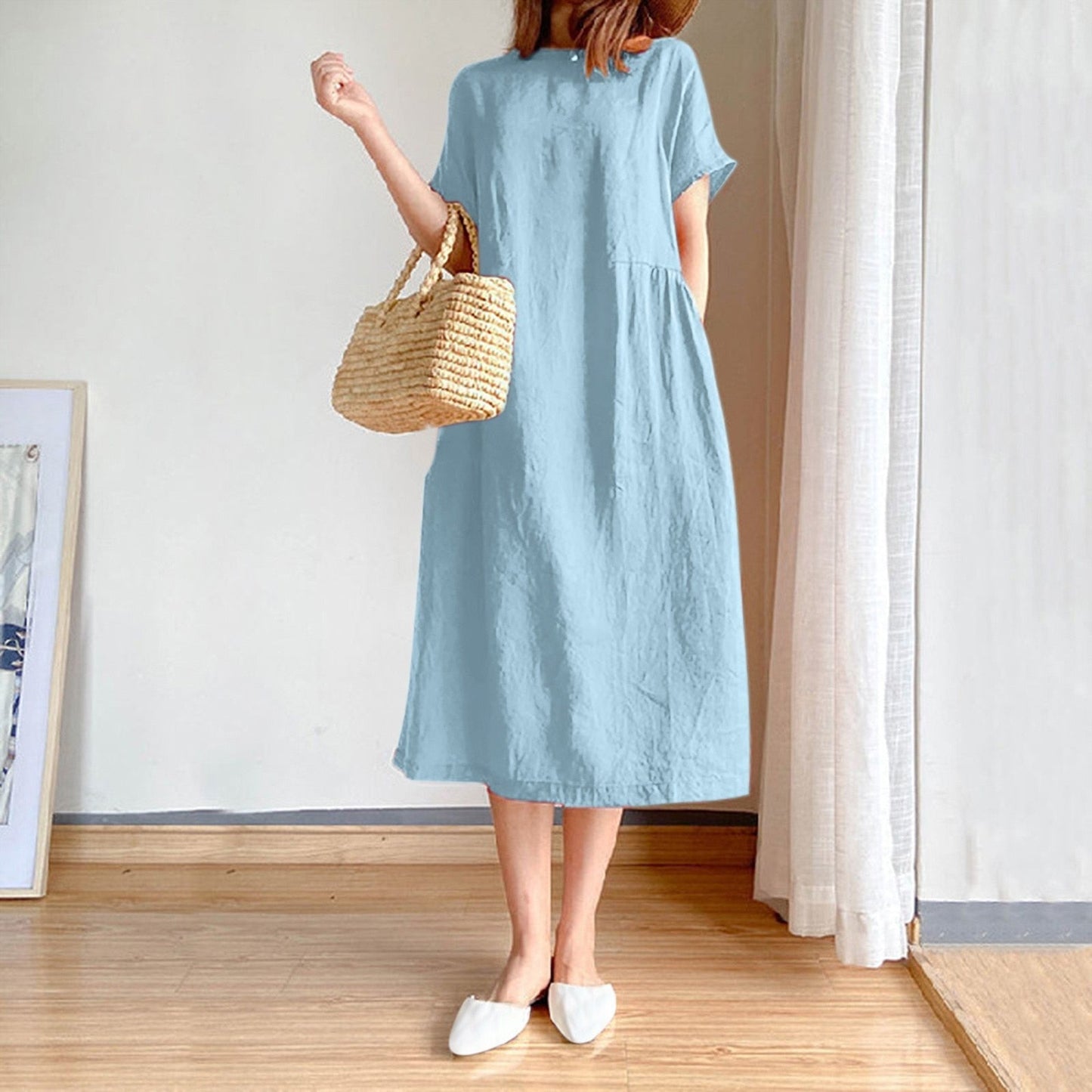 Short Sleeve Casual Loose Midi Dress