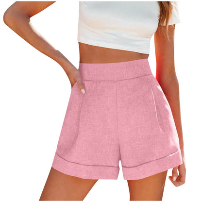 High Waist Solid Color Wide-Leg Short