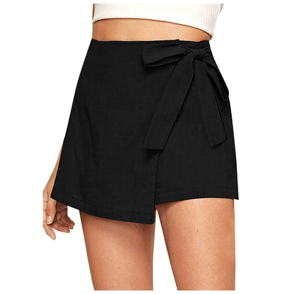 Cotton Linen High Waist Lace-up Shorts