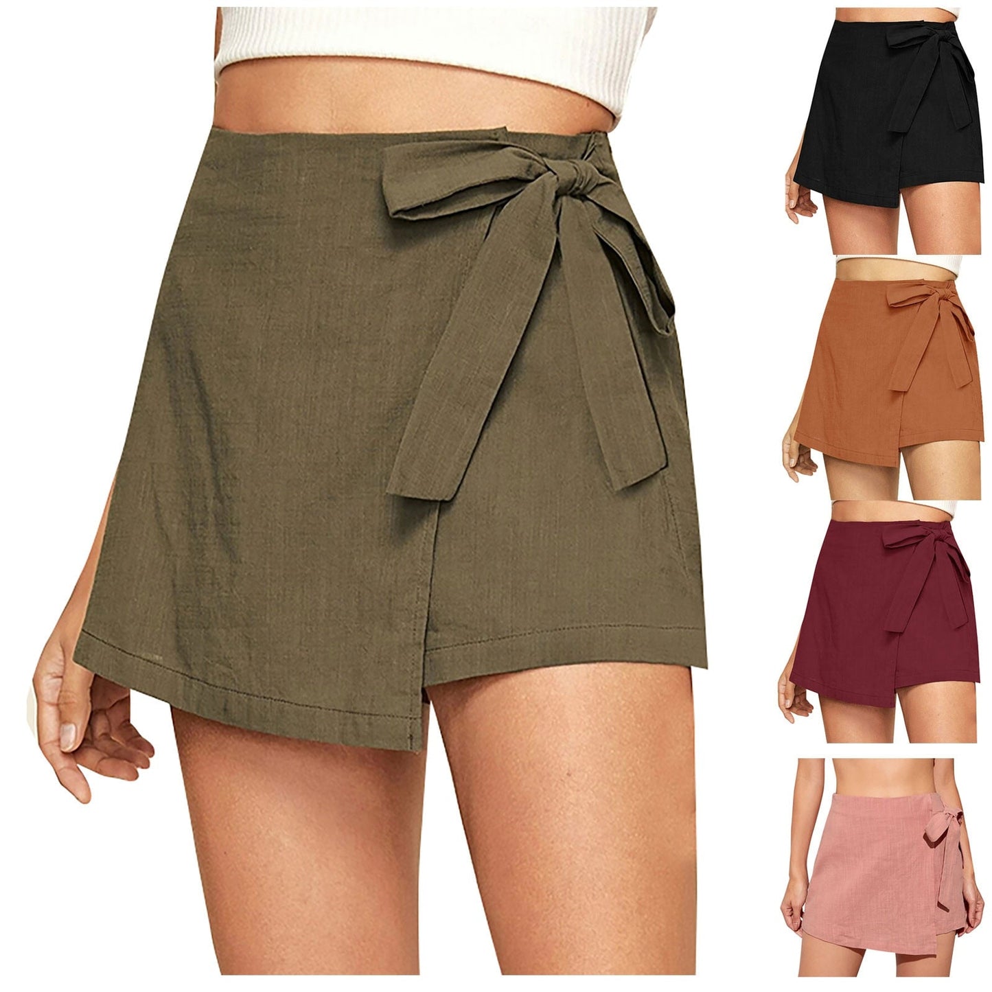 Cotton Linen High Waist Lace-up Shorts